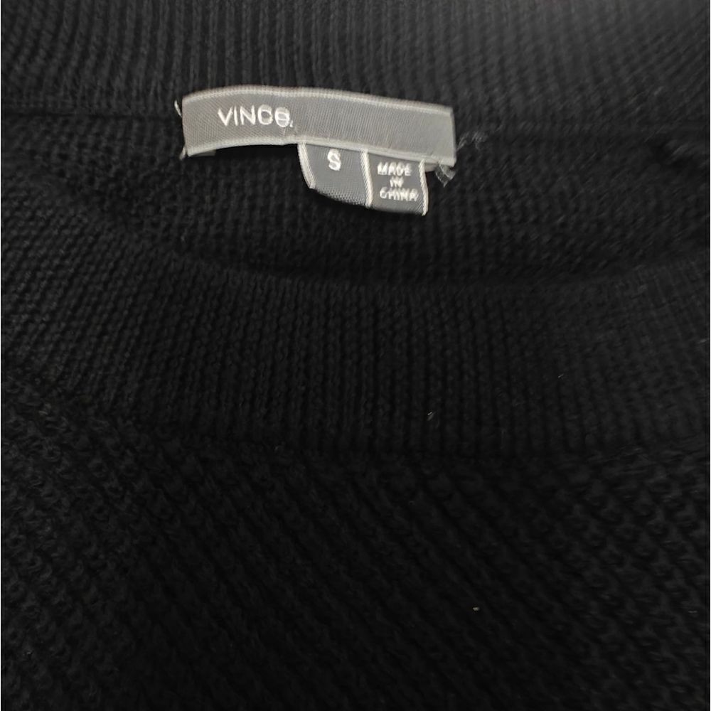 Vince Wool Leather Black Crew Neck Sweater Zip Asymmetrical Design Sz S - Picture 2 of 8